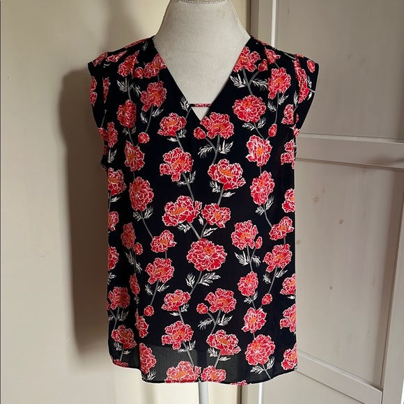 Banana Republic Factory Lightweight Navy Top with Orange Floral Print - Size M - Picture 1 of 6
